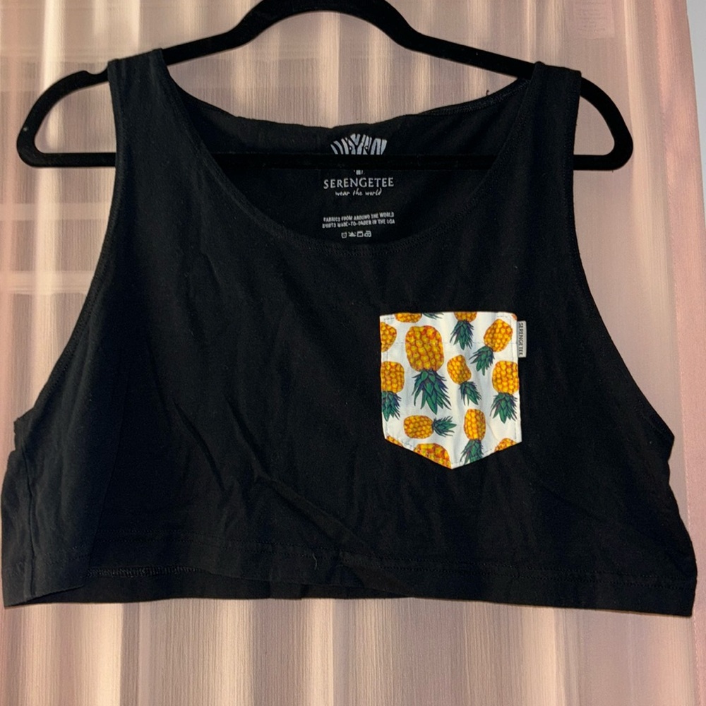 Black Crop Top with Pineapple Pocket